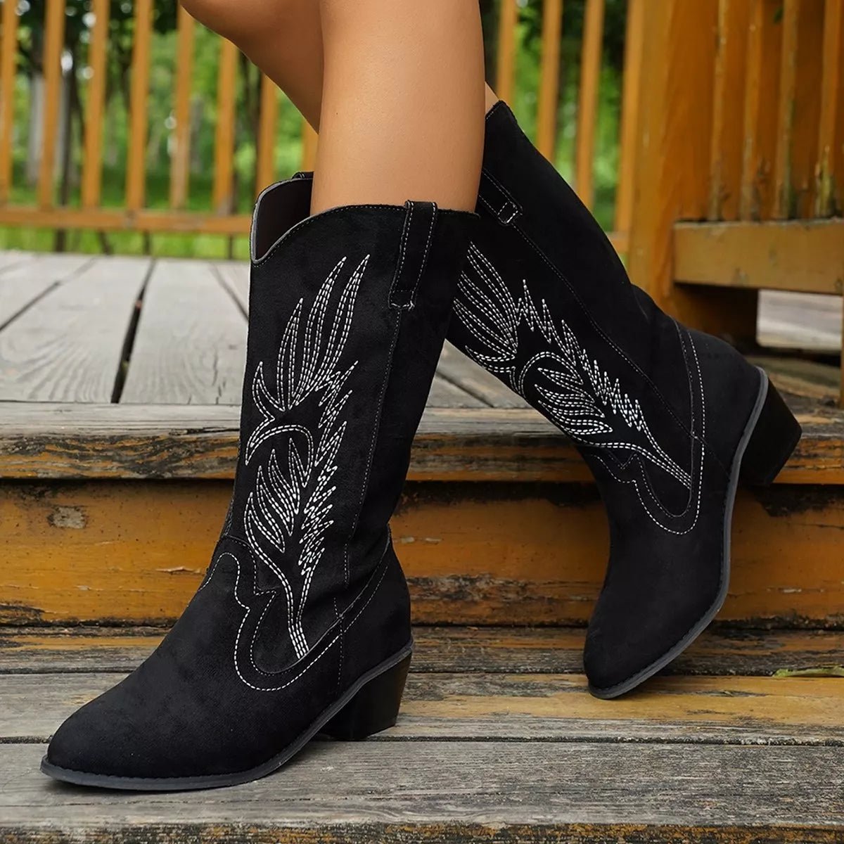 Point Toe Block Heels Boots - CELIVINE