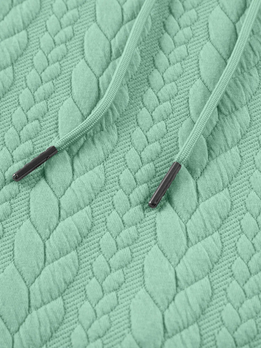Drawstring Textured Baggy Solid Hoodie - CELIVINE