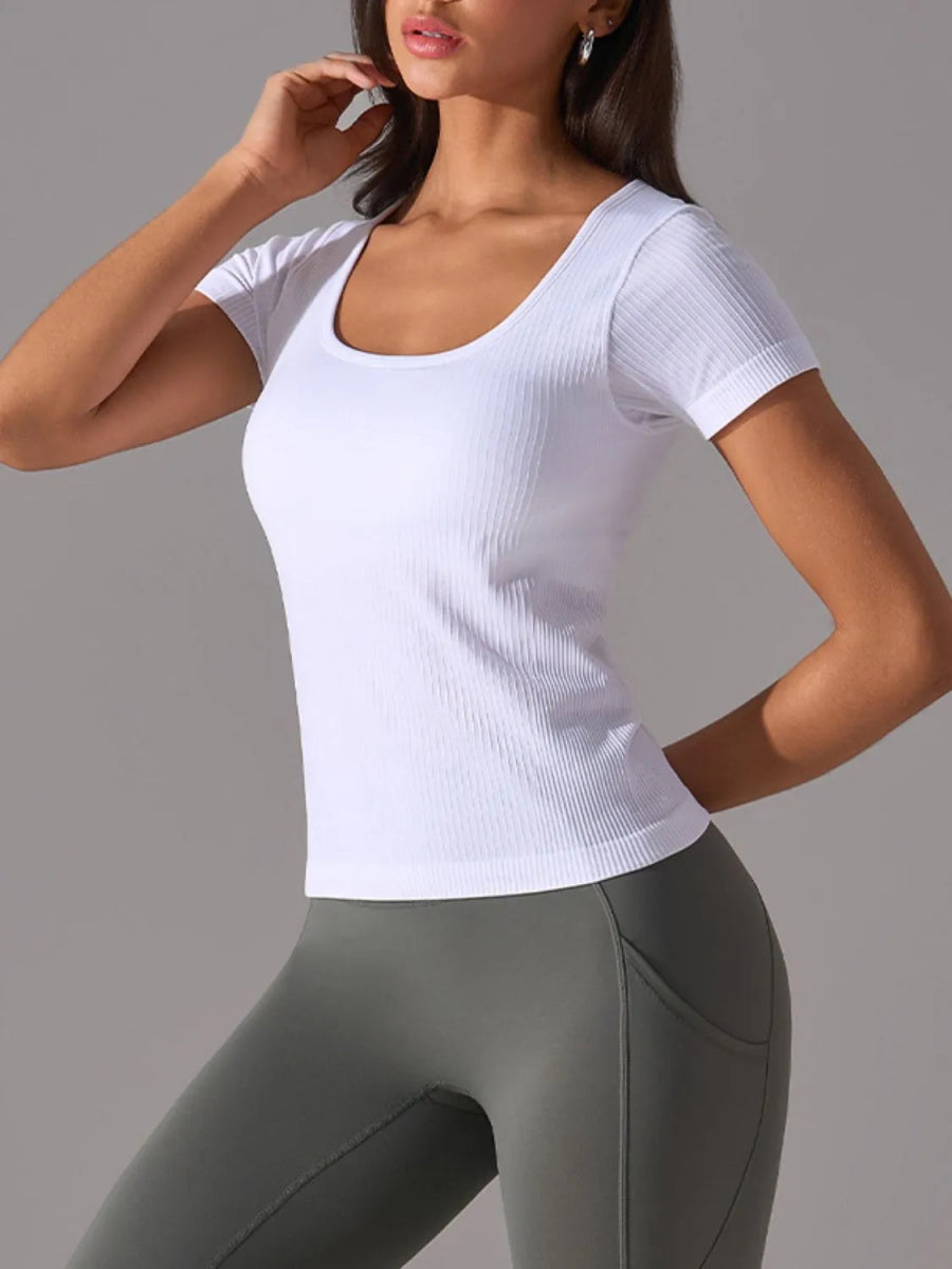 Square Neck Active T-Shirt with Detachable Chest Pads - CELIVINE