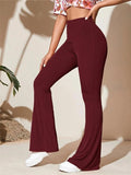 Full Size High - Waist Flare Active Pants Plus Size - CELIVINE