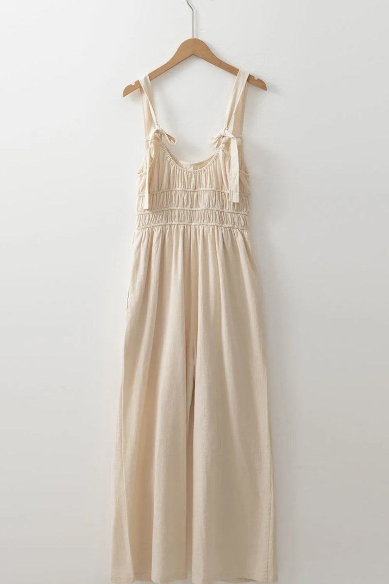 Ruched Sleeveless Wide Leg Jumpsuit - CELIVINE
