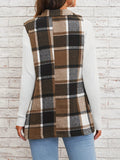 Plaid Button Down Vest Coat - CELIVINE