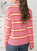Striped Button Down Long Sleeve Cardigan - CELIVINE
