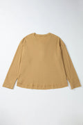 Waffle - Knit Half Button Round Neck Long Sleeve Top - CELIVINE