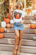 Pumpkin Round Neck Short Sleeve T-Shirt - CELIVINE