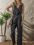 Wrap Surplice Sleeveless High Waist Jumpsuit - CELIVINE