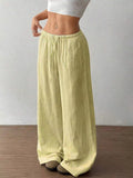 Full Size Drawstring Wide Leg Pants Plus Size - CELIVINE