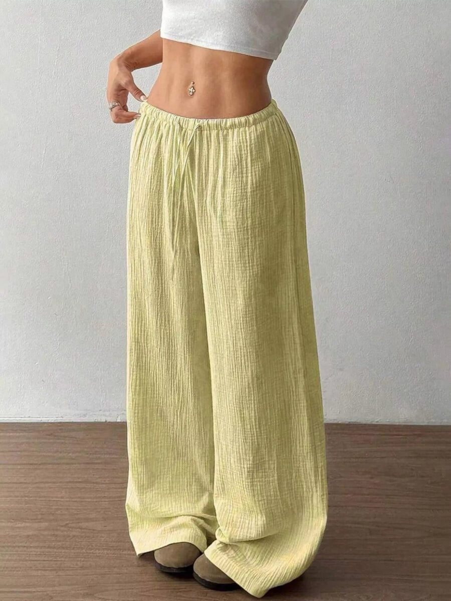 Full Size Drawstring Wide Leg Pants Plus Size - CELIVINE