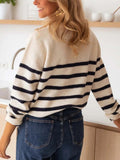 Striped Button - Front Sweater - CELIVINE