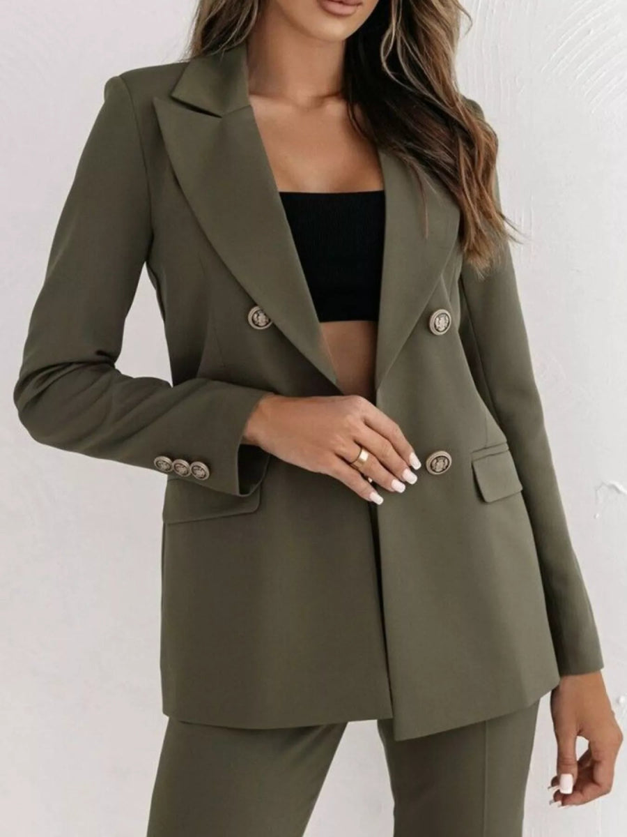 Double - Breasted Lapel Collar Blazer - CELIVINE
