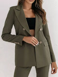 Double - Breasted Lapel Collar Blazer - CELIVINE