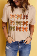 Bow Graphic Round Neck Short Sleeve T-Shirt - CELIVINE