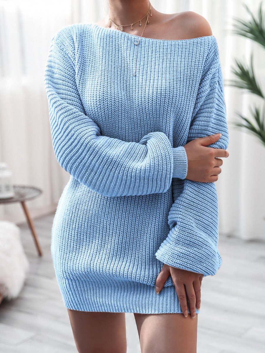Rib - Knit Mini Sweater Dress - CELIVINE