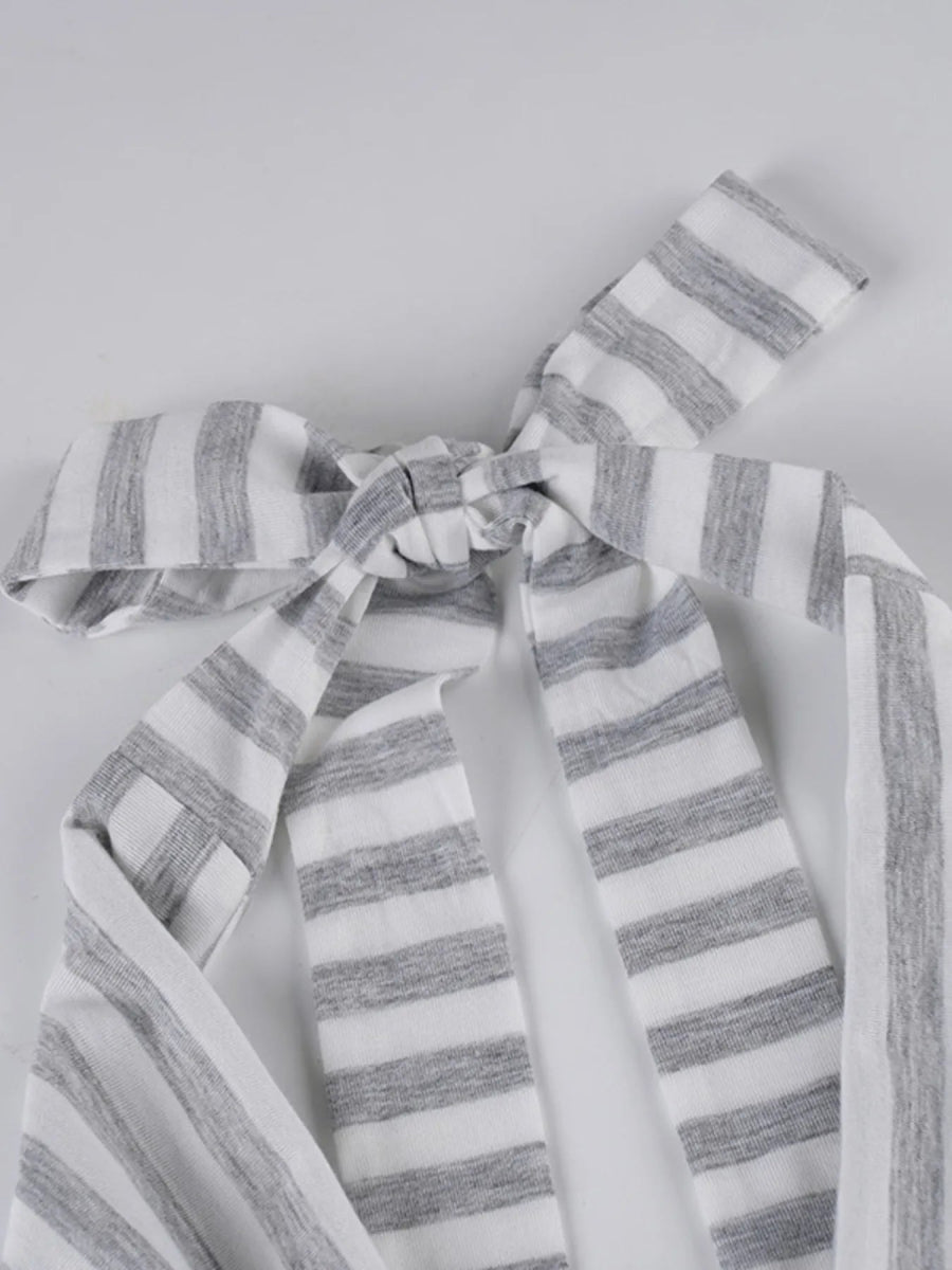 Striped Halter Neck Mini Dress - CELIVINE