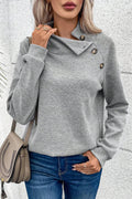Textured Turtleneck Long Sleeve Sweatshirt - CELIVINE