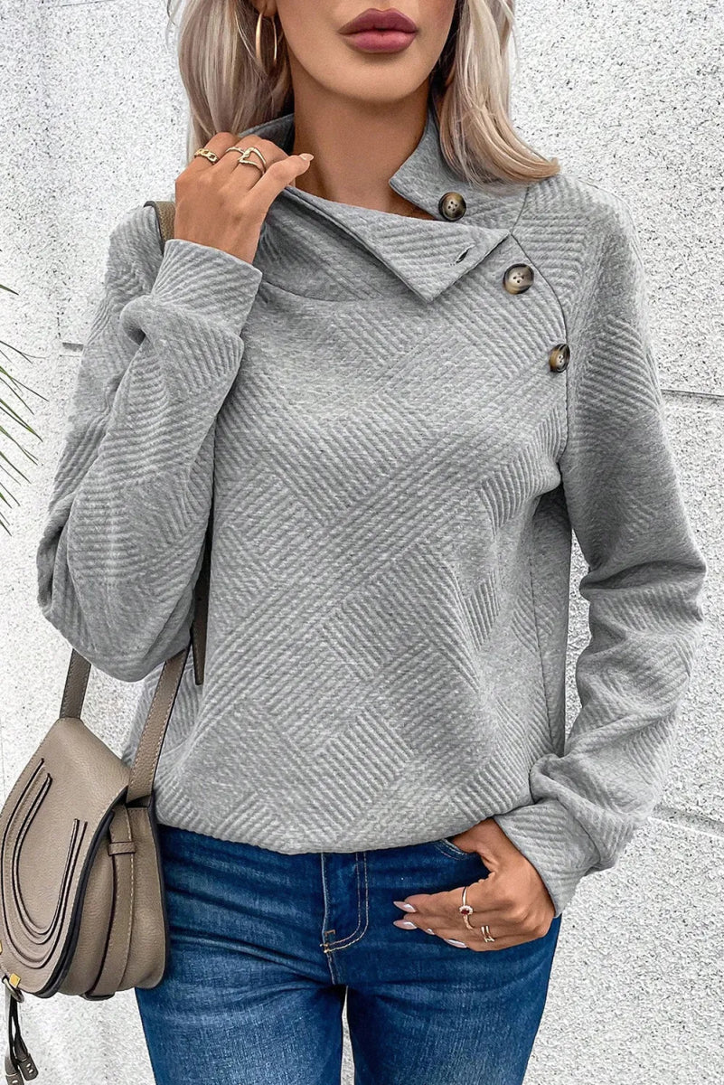 Textured Turtleneck Long Sleeve Sweatshirt - CELIVINE