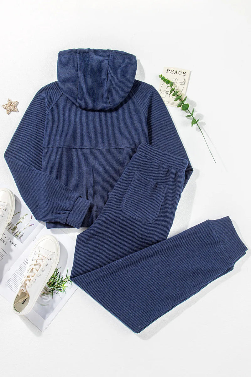 Drawstring Half Zip Hoodie and Joggers Active Set - CELIVINE
