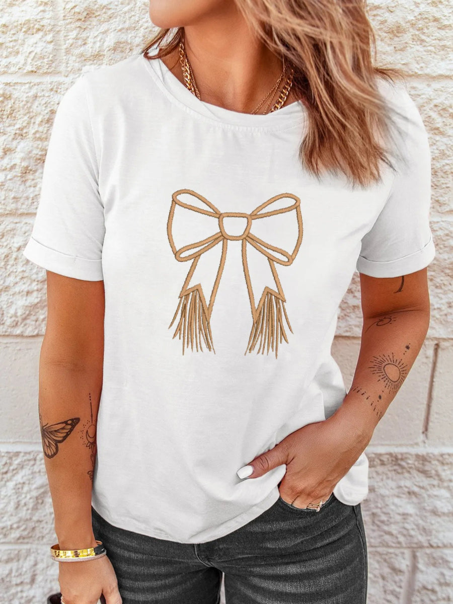 Bowknot Western Round Neck T Shirt - CELIVINE