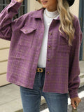 Plaid Button Up Long Sleeve Jacket - CELIVINE
