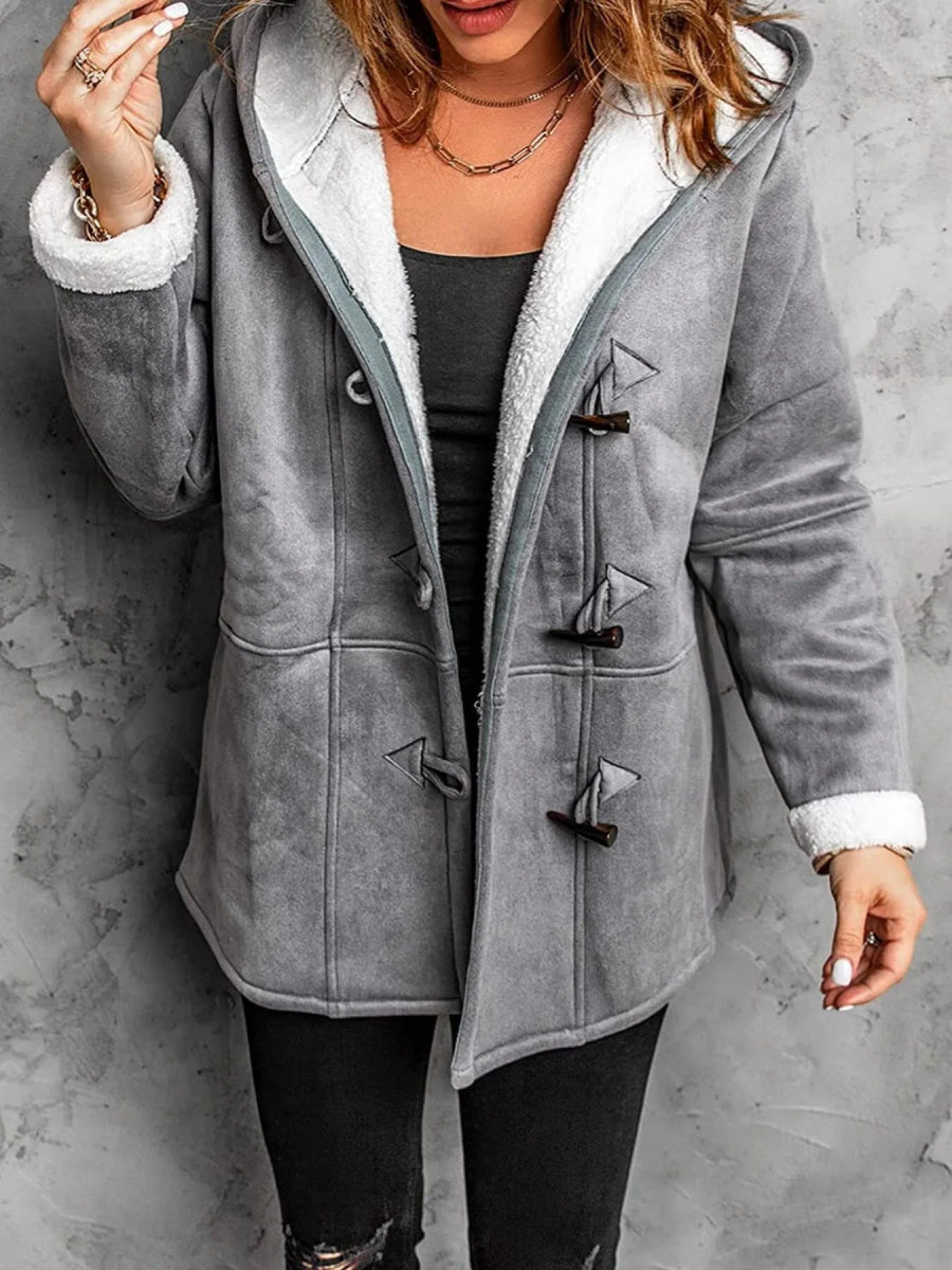 Full Size Cozy Sherpa Lined Toggle Coat with Hood Plus Size - CELIVINE