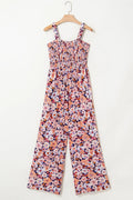 Floral Print Smocked High Waist Square Neck Jumpsuit - CELIVINE