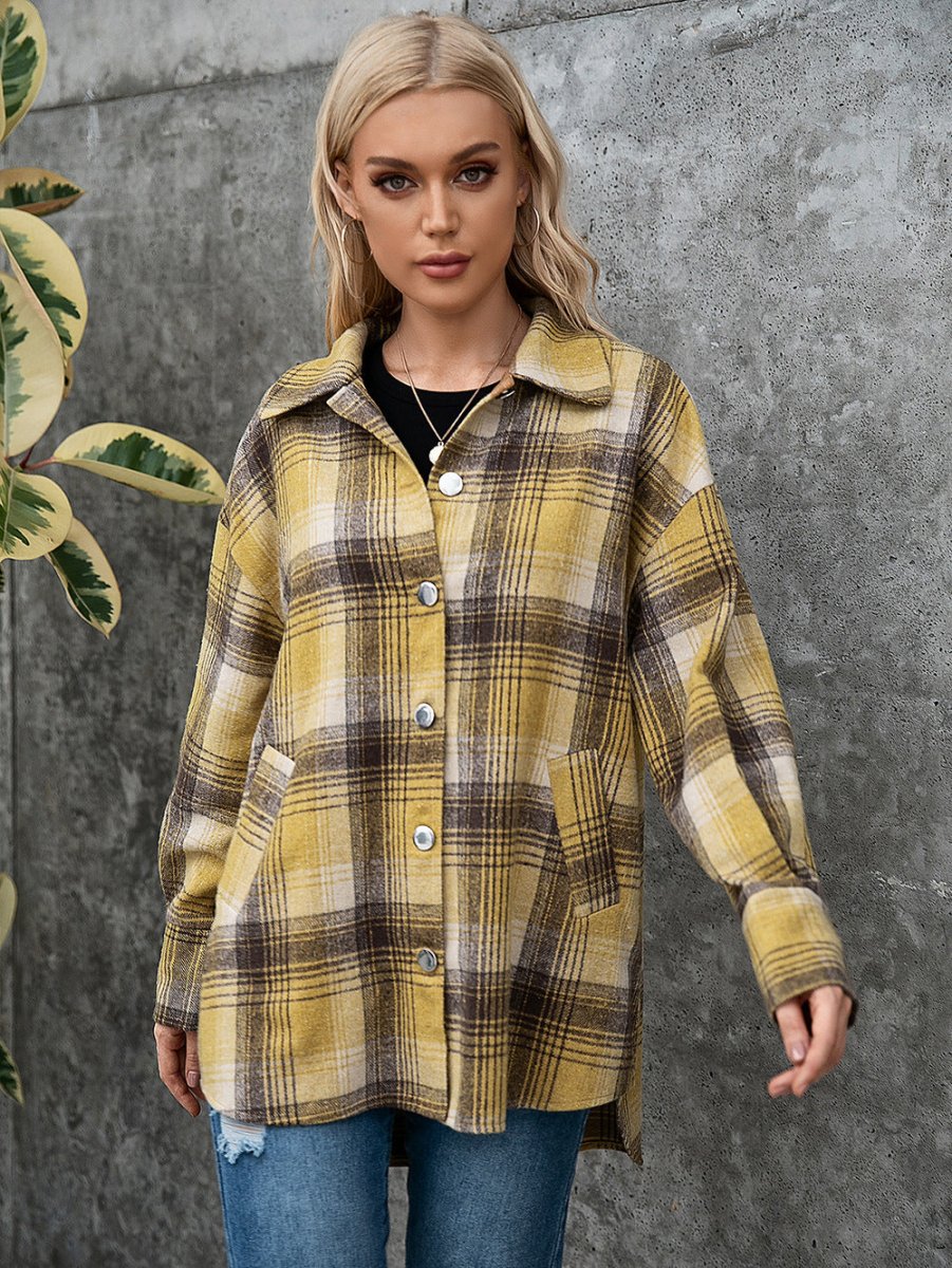 Ivy Lane Plaid Collared Neck Long Sleeve Shirt - CELIVINE