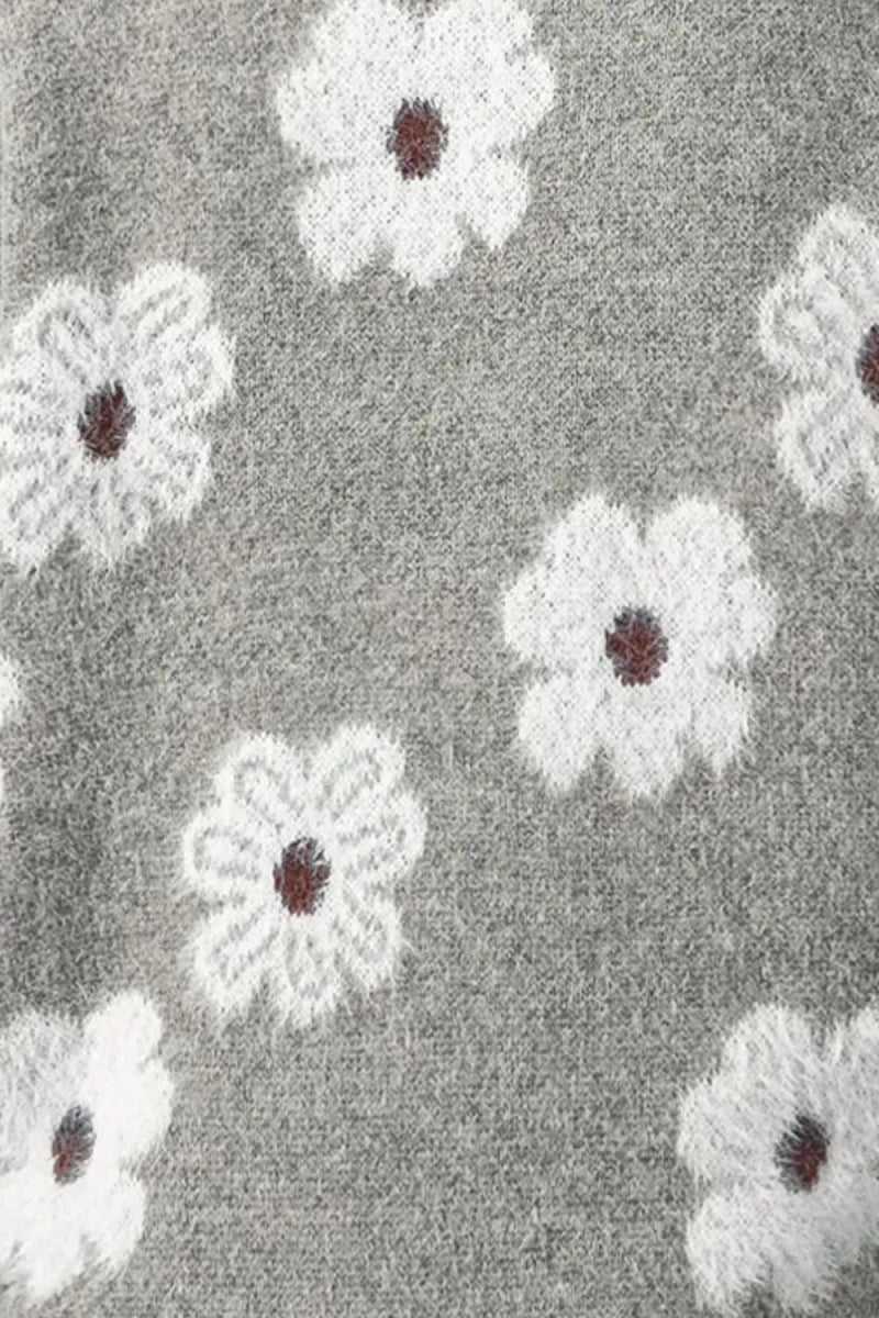 Flower Half Zip Long Sleeve Sweater - CELIVINE