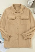 Frill Button Up Long Sleeve Shacket - CELIVINE