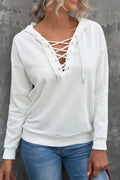 Lace Up Long Sleeve Hoodie - CELIVINE