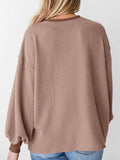 Round Neck Drop Shoulder Long Sleeve Sweatshirt - CELIVINE