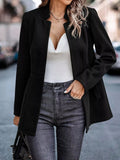 Open Front Long Sleeve Blazer - CELIVINE