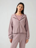 Zip Up Dropped Shouder Active Hooded - CELIVINE