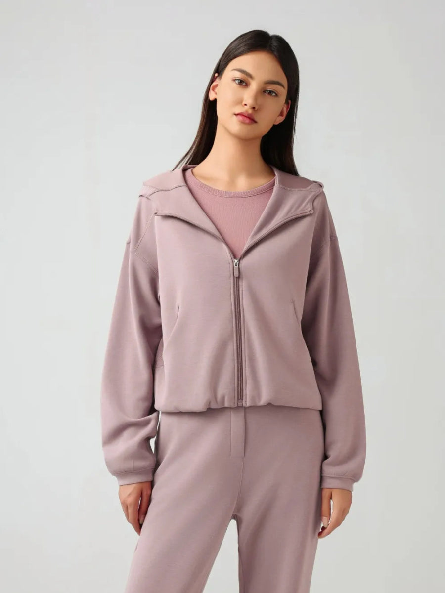 Zip Up Dropped Shouder Active Hooded - CELIVINE