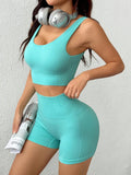 Scoop Neck Wide Strap Tank and Shorts Active Set - CELIVINE
