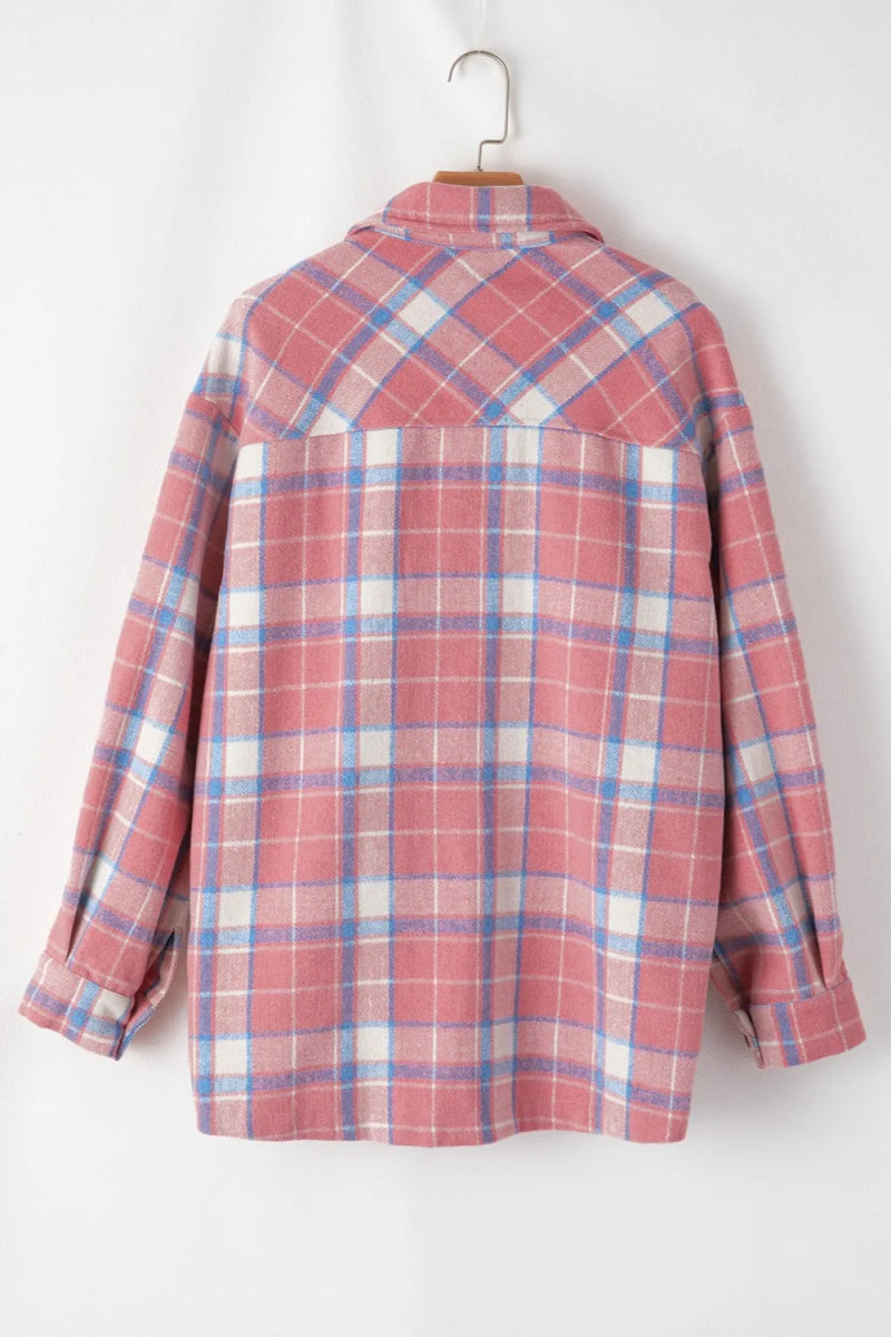 Plaid Button Up Long Sleeve Shacket - CELIVINE
