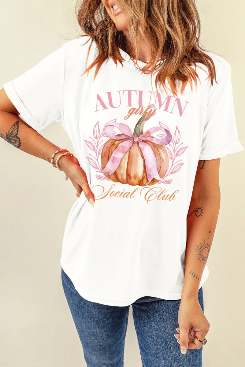 Pumpkin Graphic Round Neck Short Sleeve T-Shirt - CELIVINE