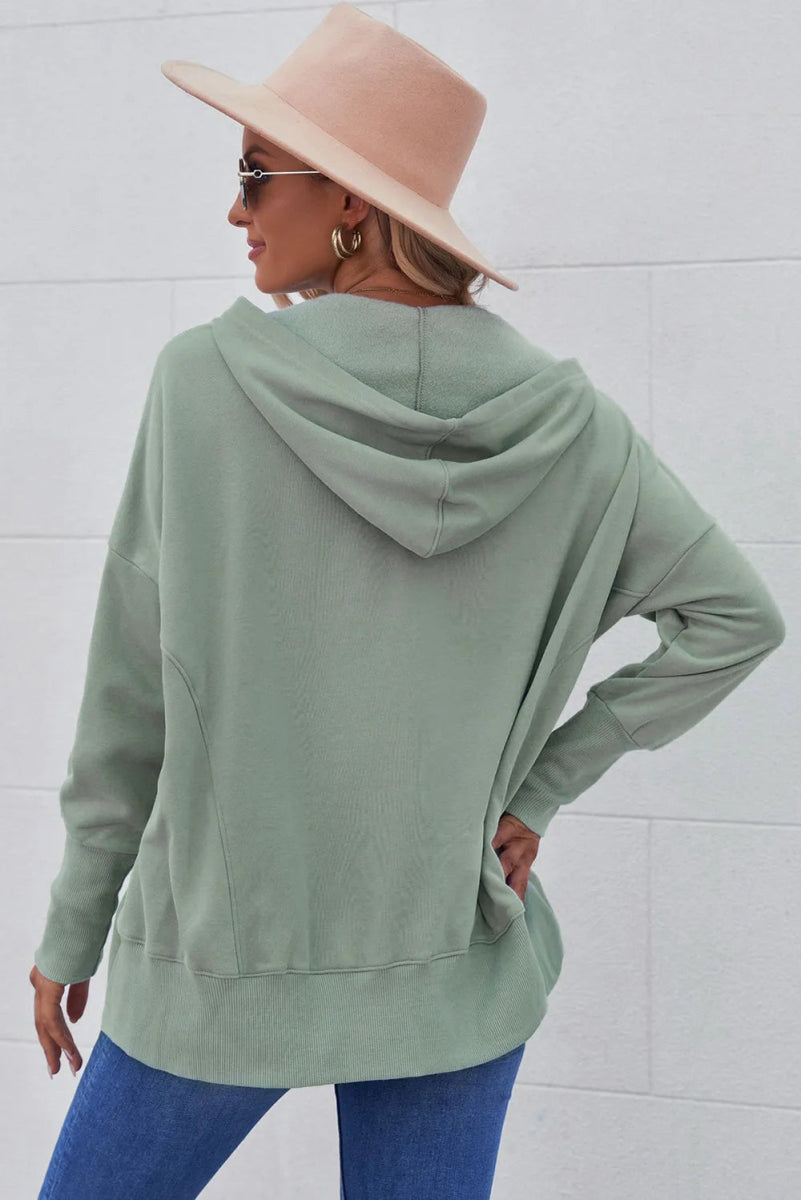 Quarter - Snap Dropped Shoulder Hoodie - CELIVINE