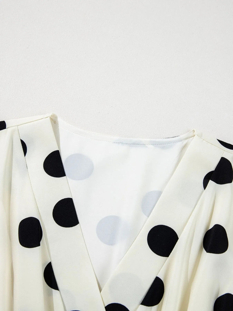 Polka Dot Surplice Puff Sleeve Mini Dress - CELIVINE