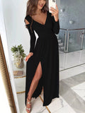 Slit Surplice Cold Shoulder Maxi Dress - CELIVINE