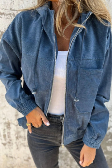 Pocketed Zip Up Long Sleeve Hooded Jacket - CELIVINE