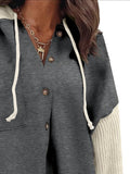 Drawstring Button Front Hoodie - CELIVINE