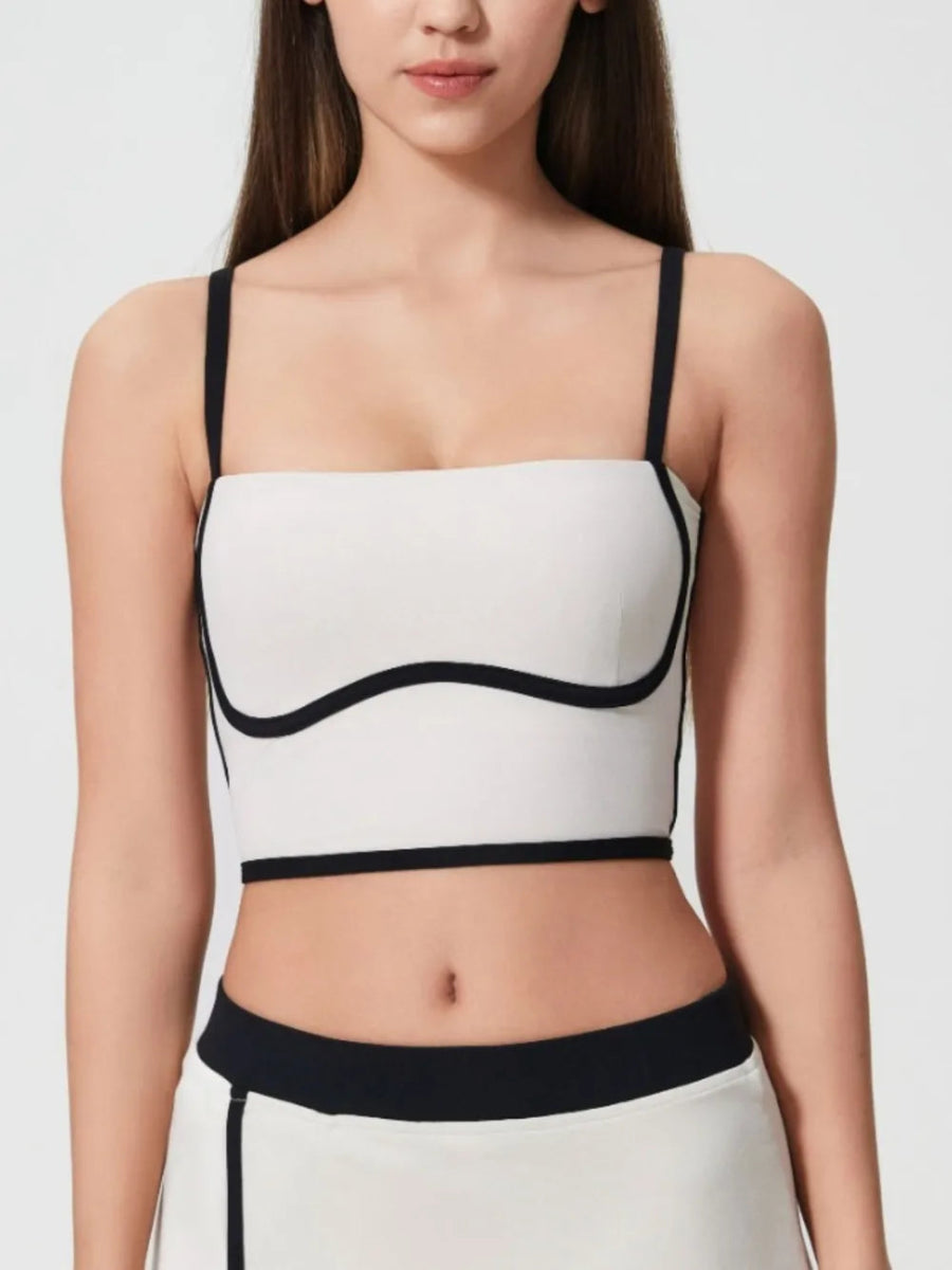 Contrast Trim Square Neck Active Cami with Detachable Chest Pads - CELIVINE