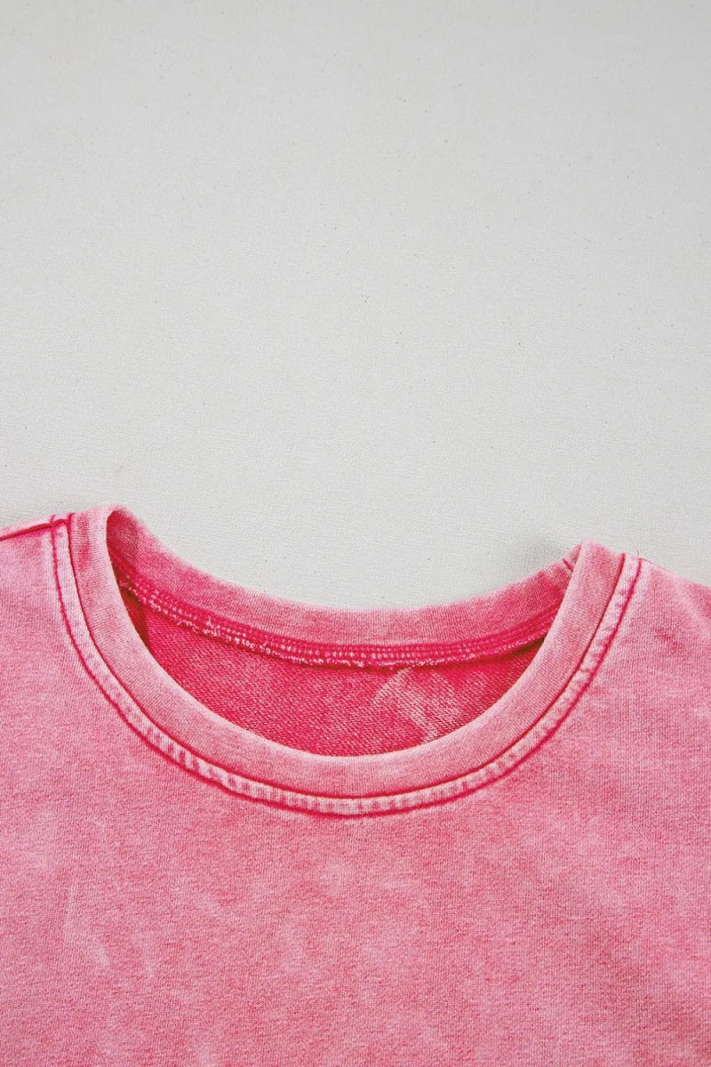 Mineral Wash Raw Edge Ruffle Mini Dress - CELIVINE