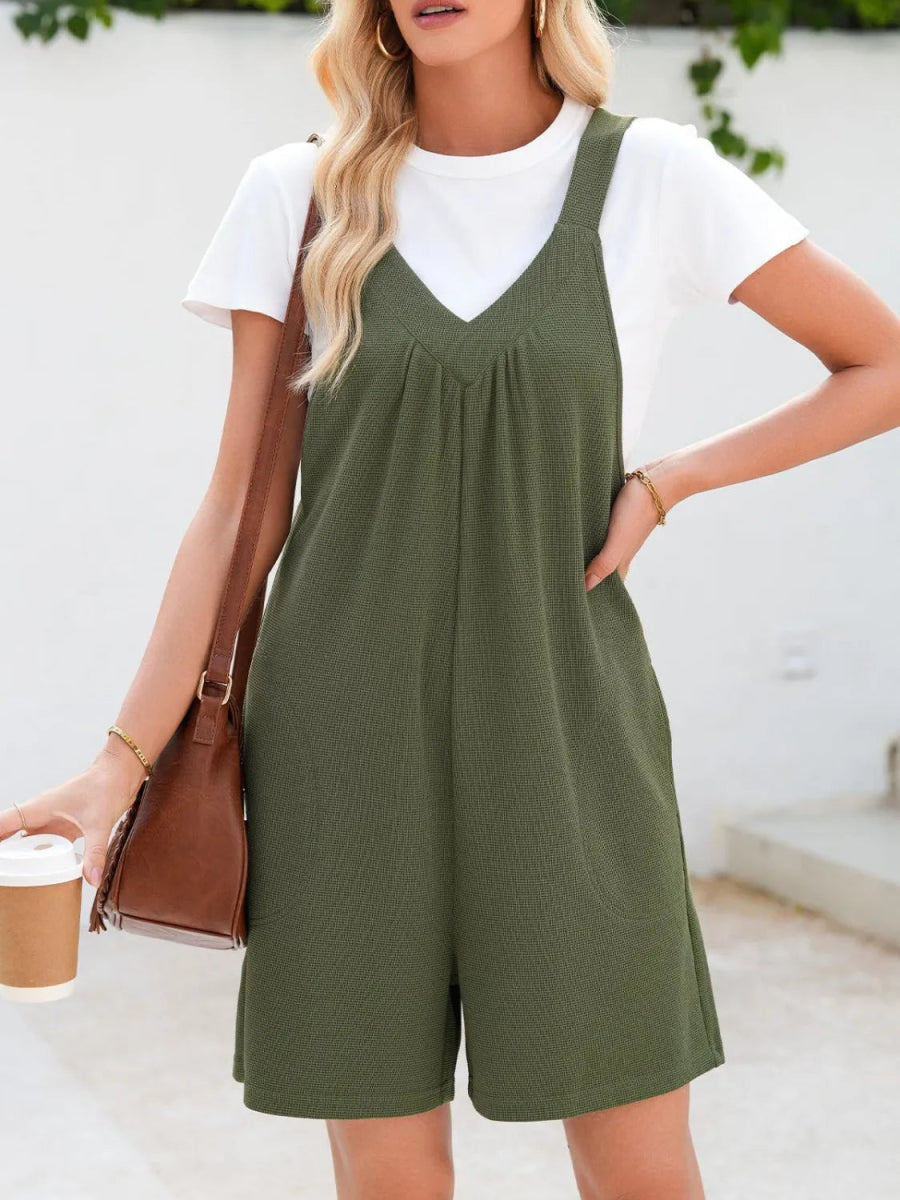 V - Neck Wide Strap Romper - CELIVINE