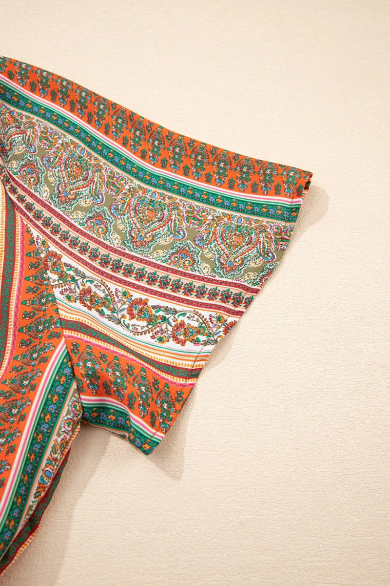 Bohemian Floral Print Buttoned V Neck Ruffle Tiered Dress - CELIVINE