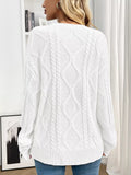 Cable Knit Round Neck Long Sleeve Sweater - CELIVINE