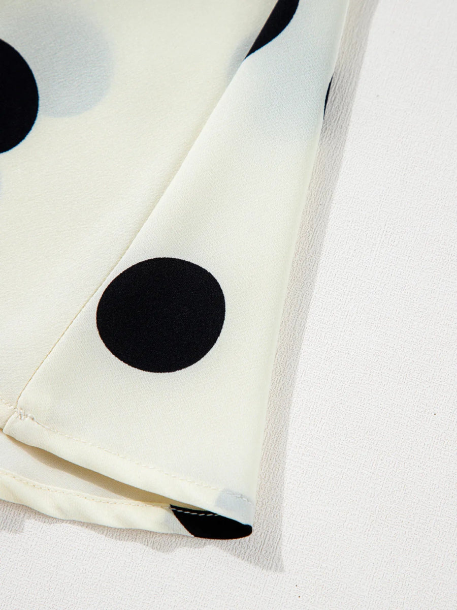 Polka Dot Surplice Puff Sleeve Mini Dress - CELIVINE