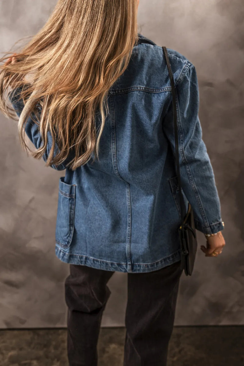 Pocketed Long Sleeve Denim Jacket - CELIVINE