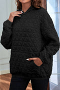 Quilted Long Sleeve Hoodie with Pocket - CELIVINE