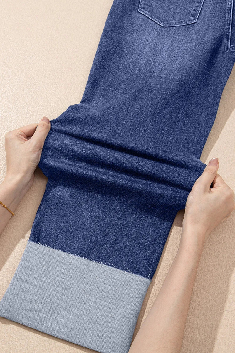 Folded Cuffs Distressed Straight High Waist Jeans - CELIVINE